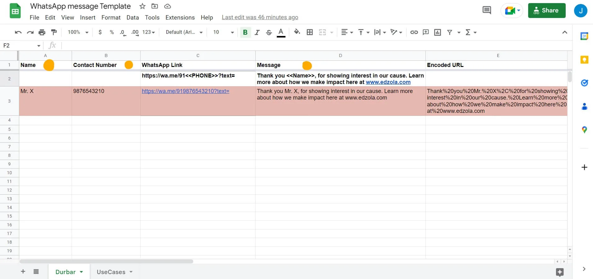 WhatsApp messages sheet template - How-to - Fields need to be filled