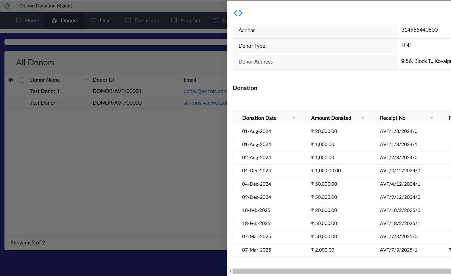 Donor report & history