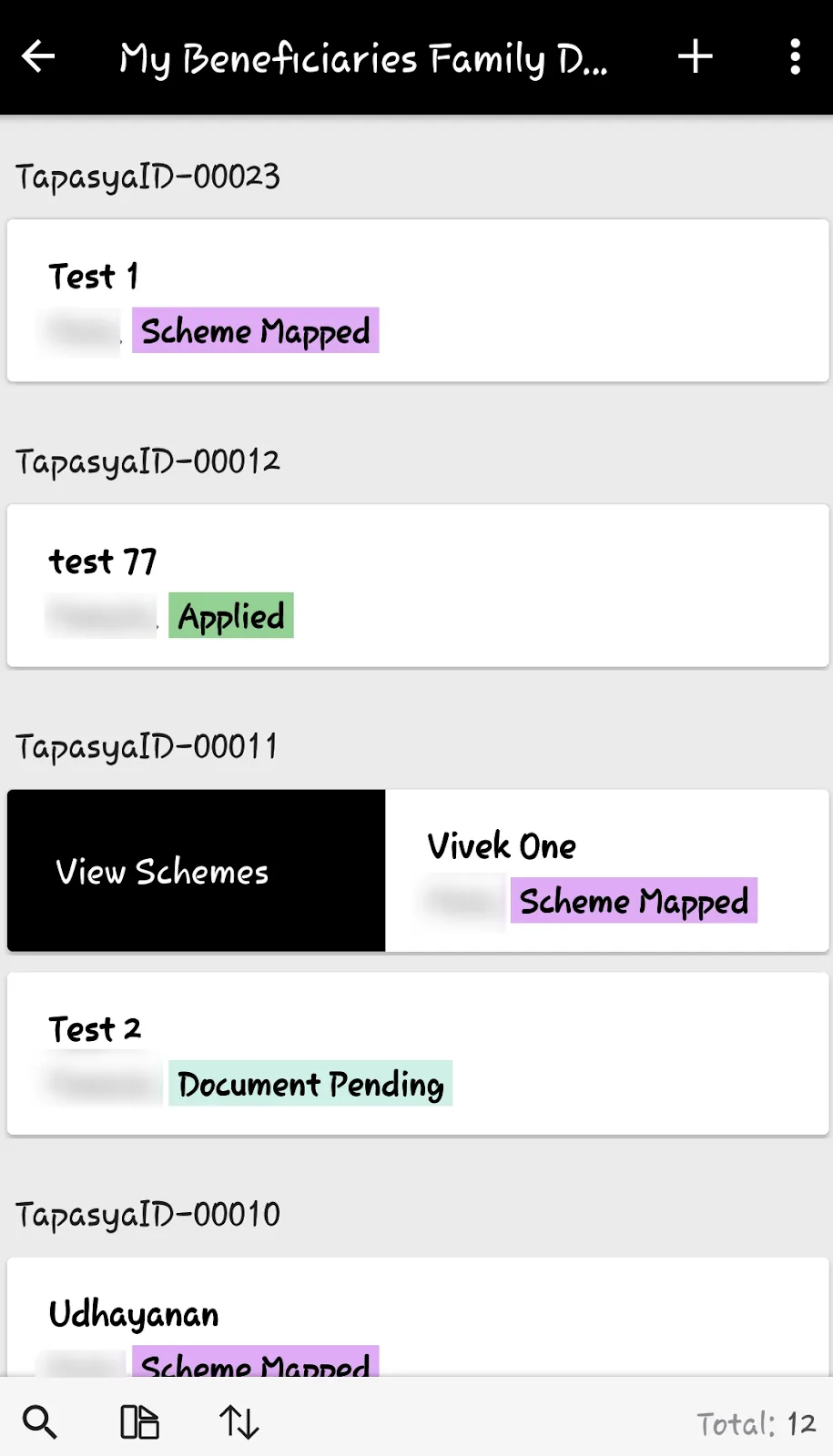 Beneficiary Details on Mobile View