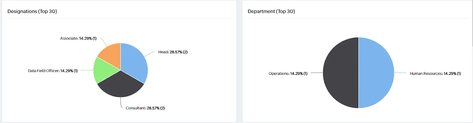 Over all department wise employee count and role wise count