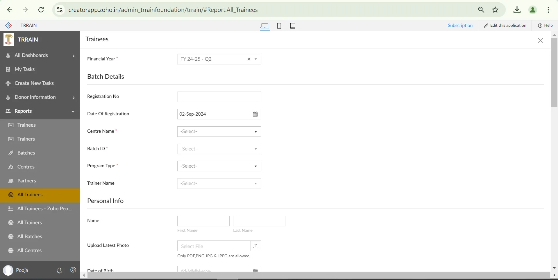 Trainees form view