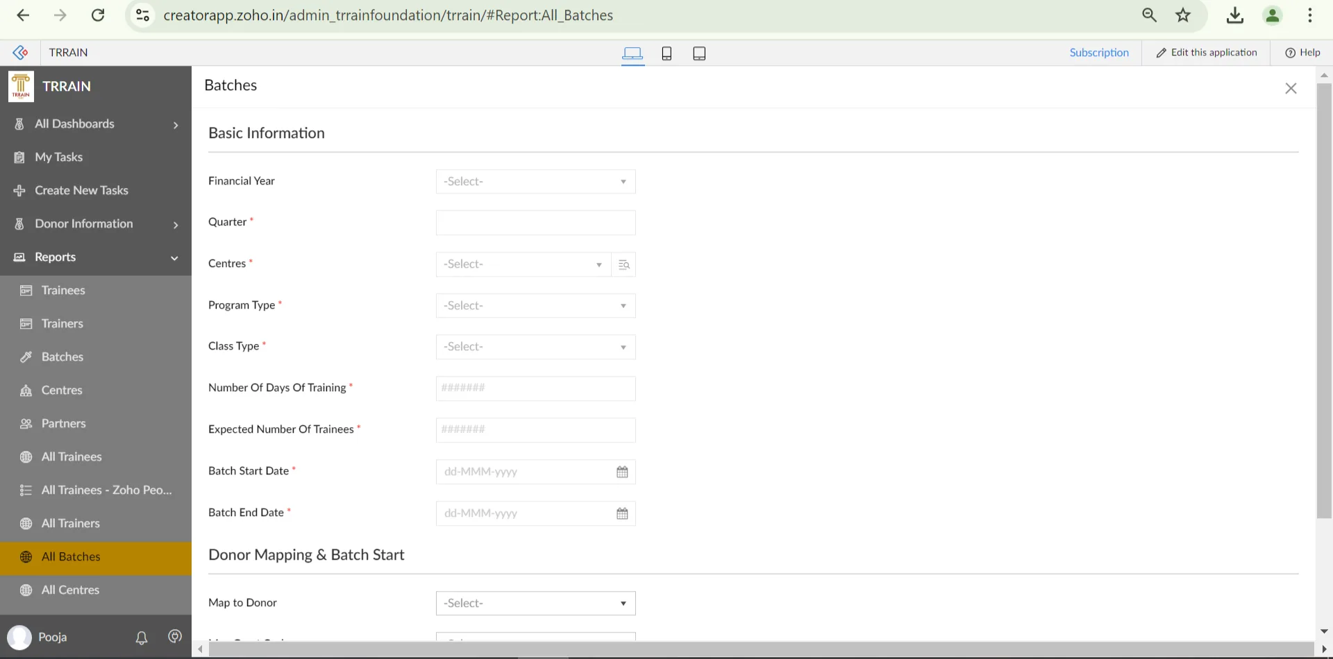 Batches form view