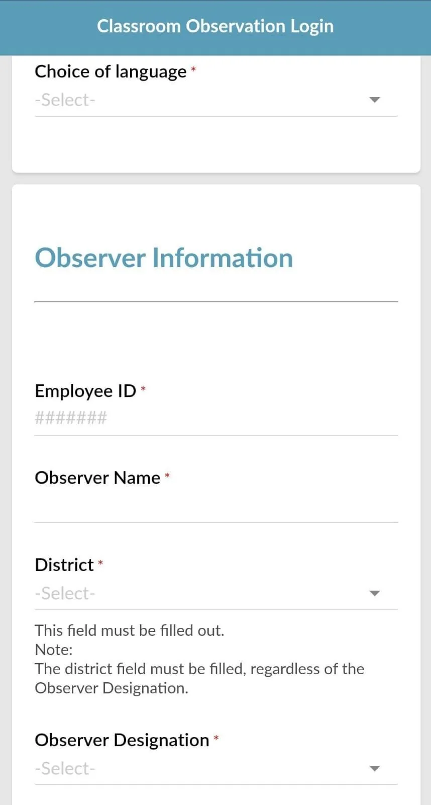 Mobile view of classroom observer module