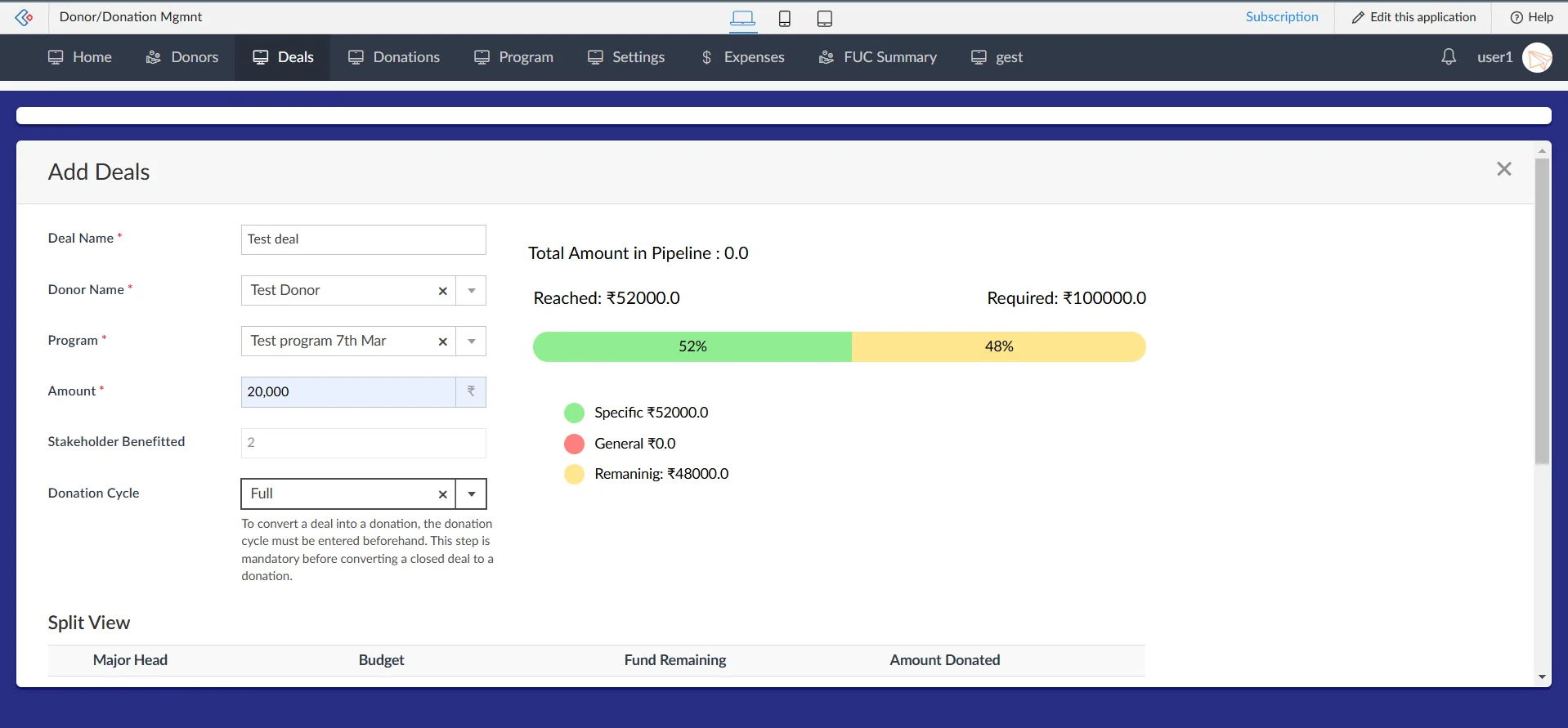 Deal pipeline (Pre donation tracking)